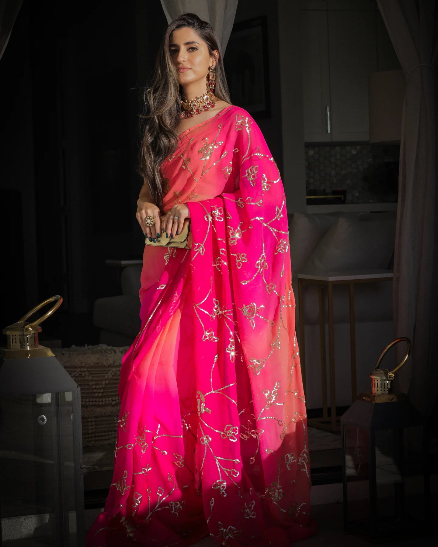 PERSIAN PINK PURE CHIFFON SAREE