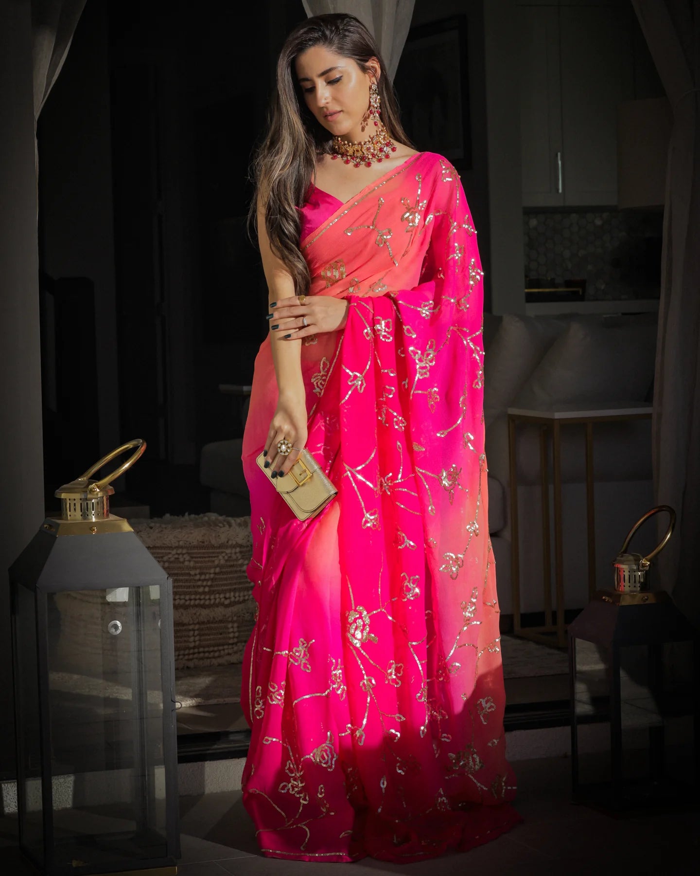 PERSIAN PINK PURE CHIFFON SAREE