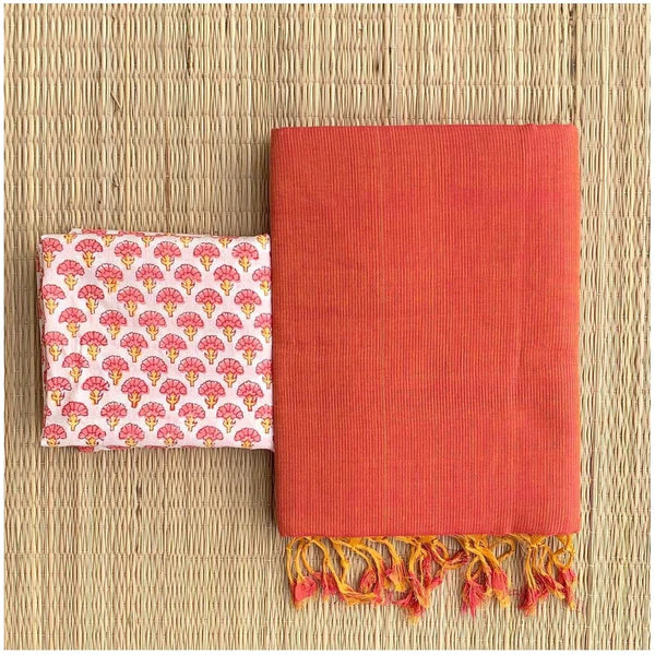 INTRICATE PEACH COLOUR TRADITIONAL LOOKING CHANDERI COTTON SAREE