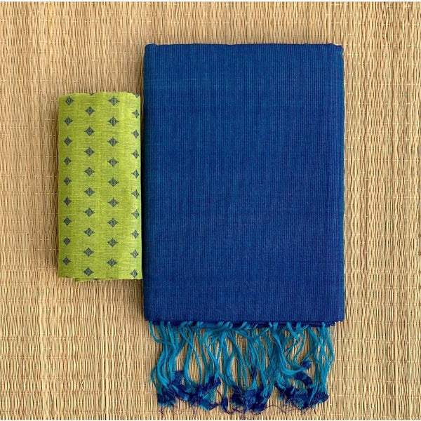 GROOVY BLUE COLOUR TRADITIONAL LOOKING CHANDERI COTTON SAREE