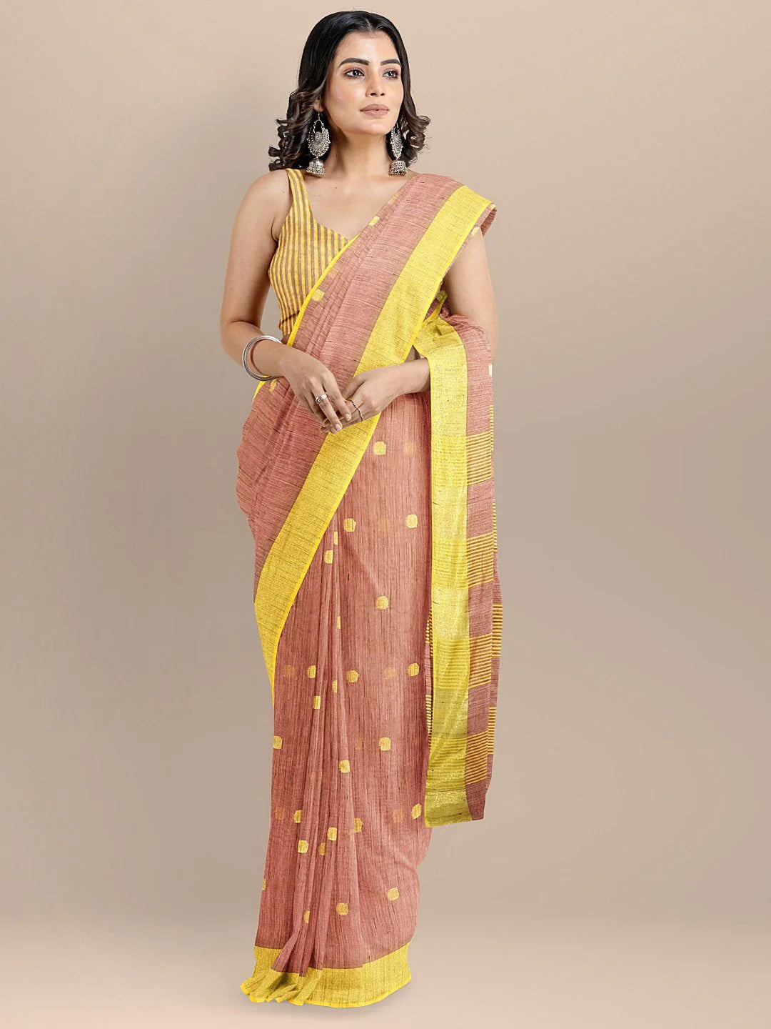 PEACH COLOR SILK COTTON WOVEN DESIGN MANGALAGIRI HANDLOOM SAREE