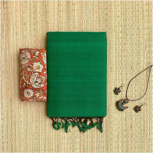 RADIANT GREEN COLOUR TRADITIONAL LOOKING CHANDERI COTTON SAREE