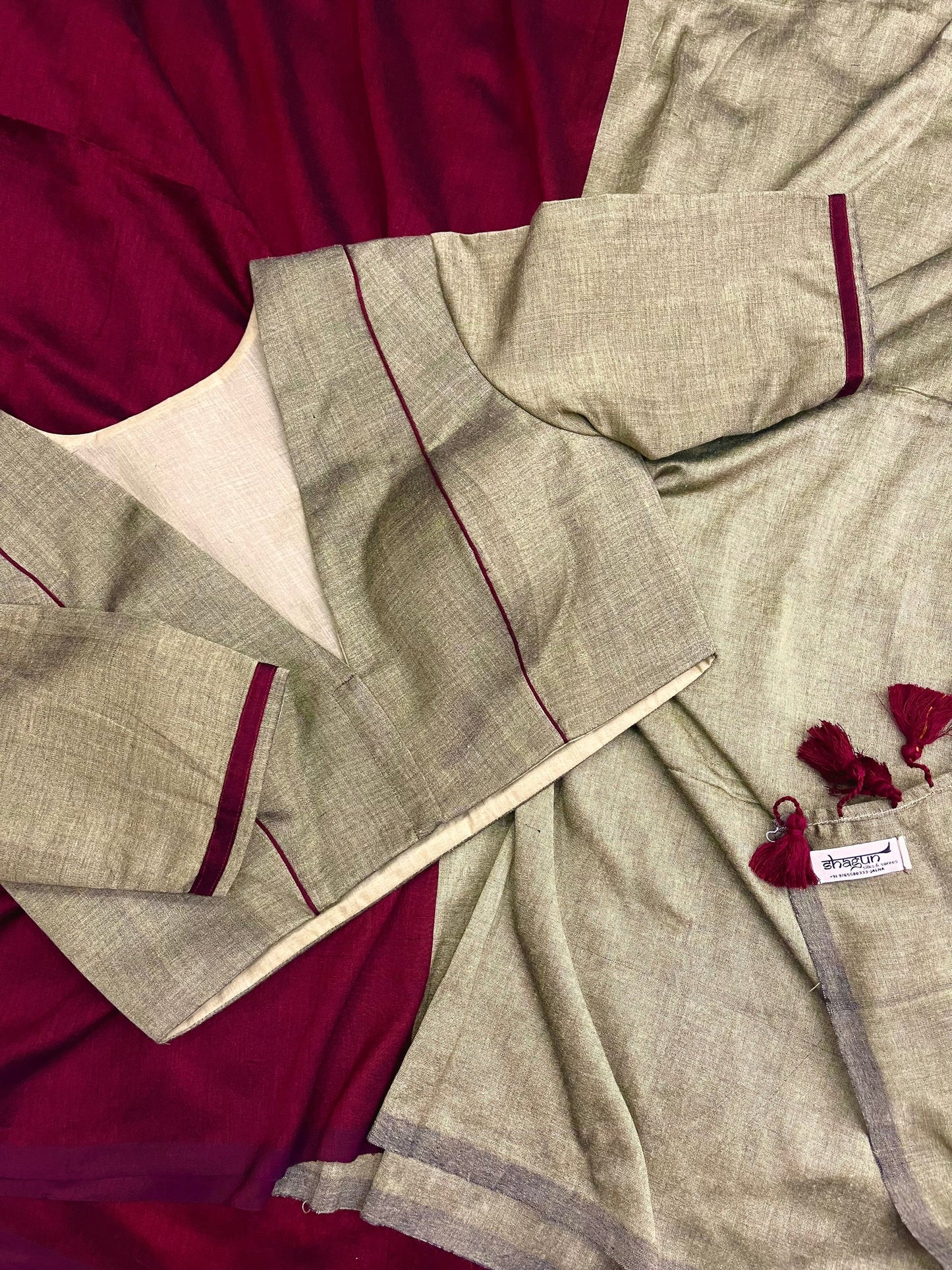 Brautiful - Maroon Mangalagiri Plain Cotton Saree With Designer Blouse - PC-07