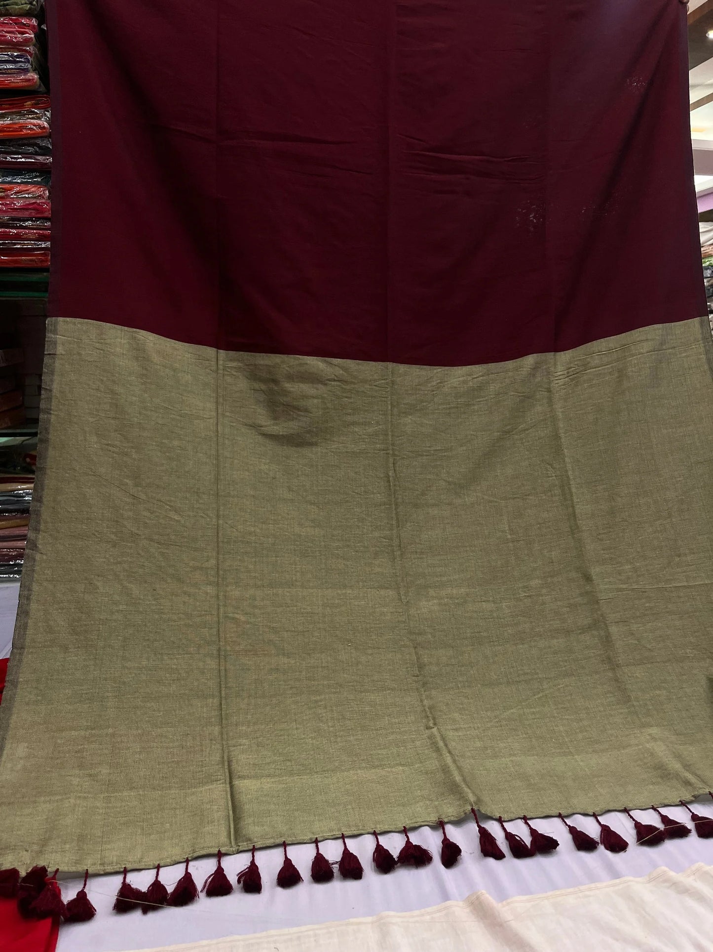 Brautiful - Maroon Mangalagiri Plain Cotton Saree With Designer Blouse - PC-07