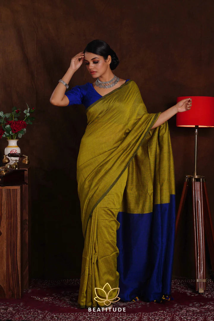 Olive Handwoven Cotton Silk Saree