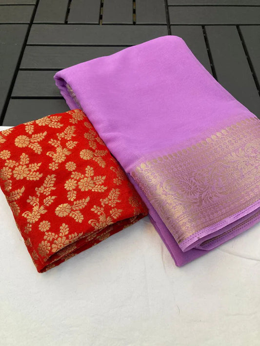 PURE CHIFFON JACQUARD BORDER WITH PALLU PINK SAREE