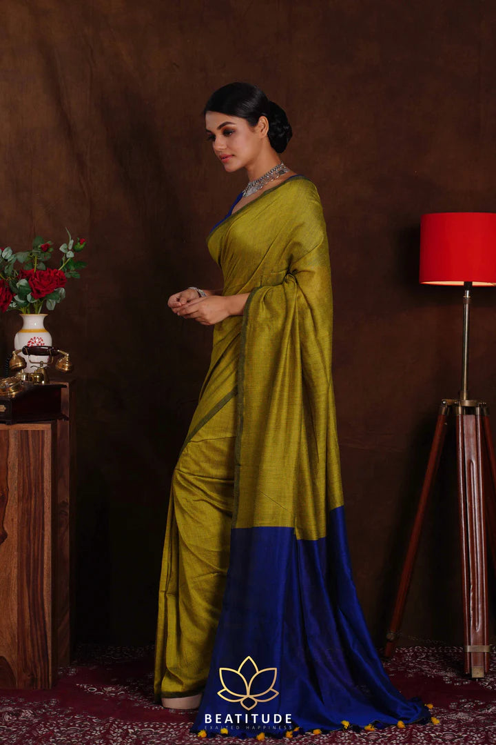 Olive Handwoven Cotton Silk Saree