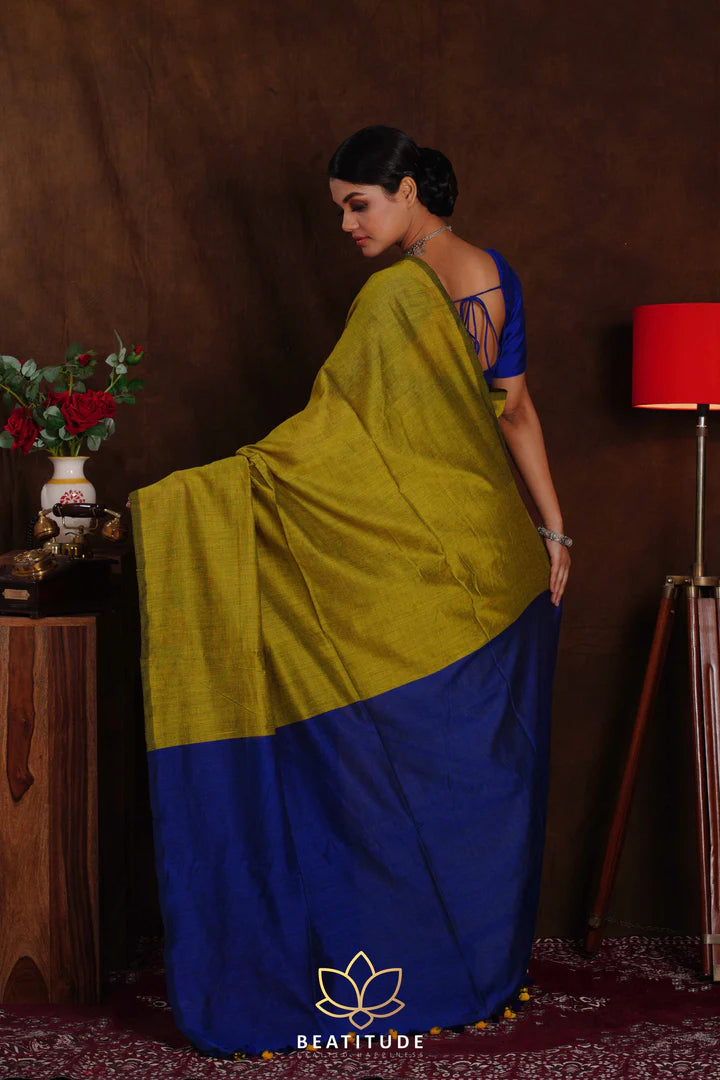 Olive Handwoven Cotton Silk Saree